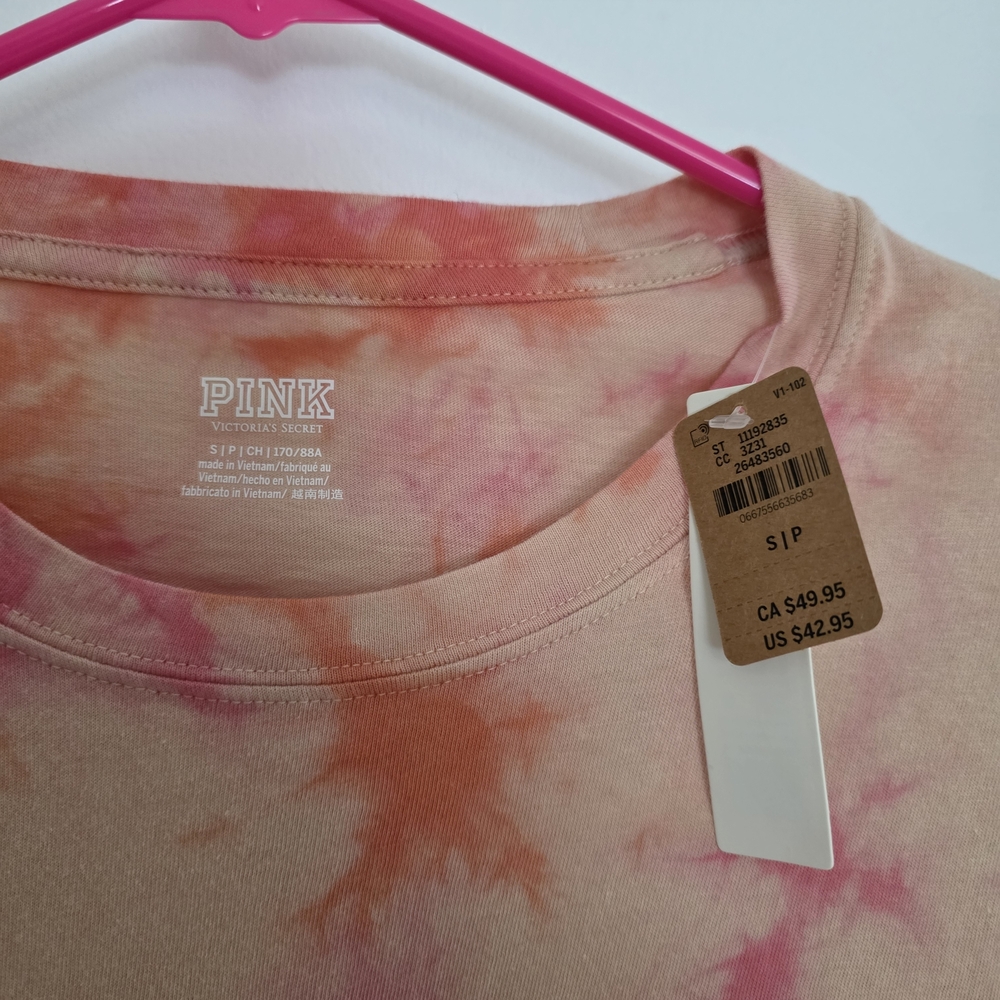 PINK Victoria's Secret Orange and Pink Tie-Dye Long Sleeve Tee - Picture 2 of 4